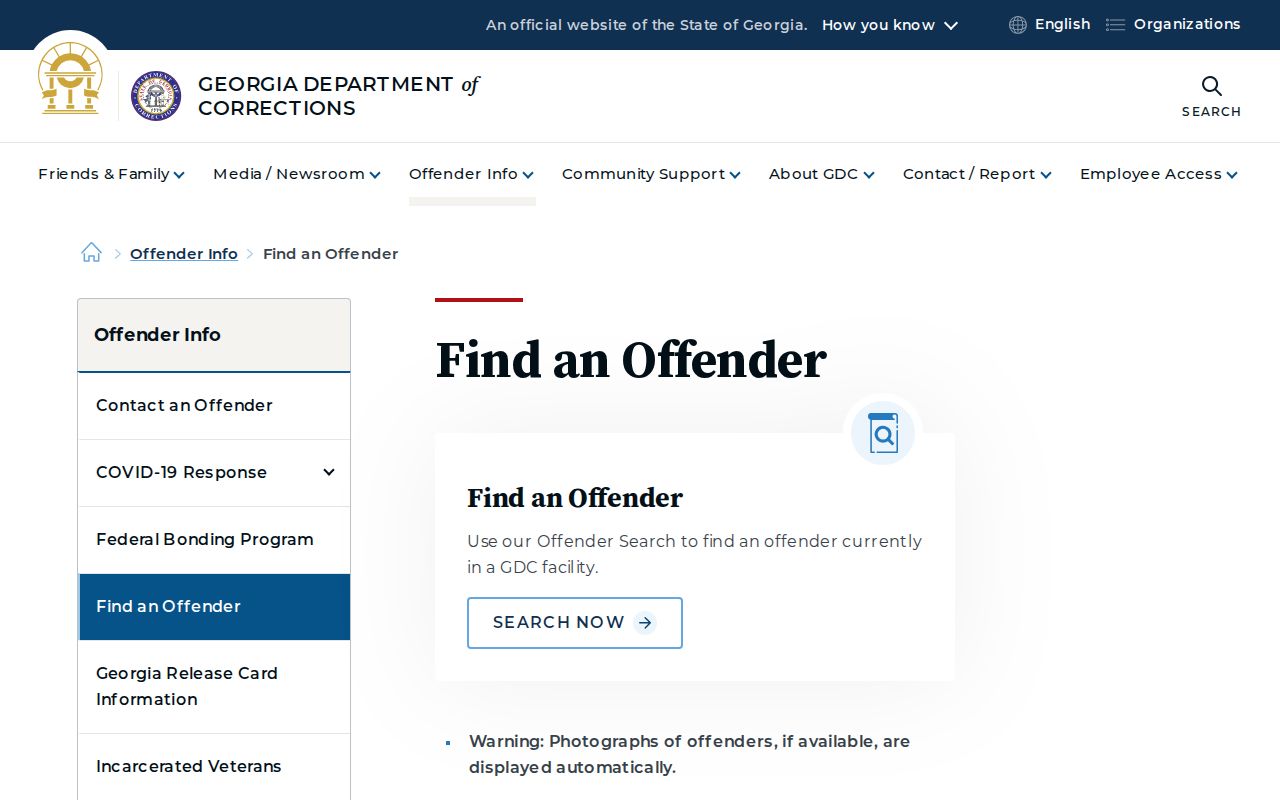 Georgia Department of Corrections Find an Offender search gateway