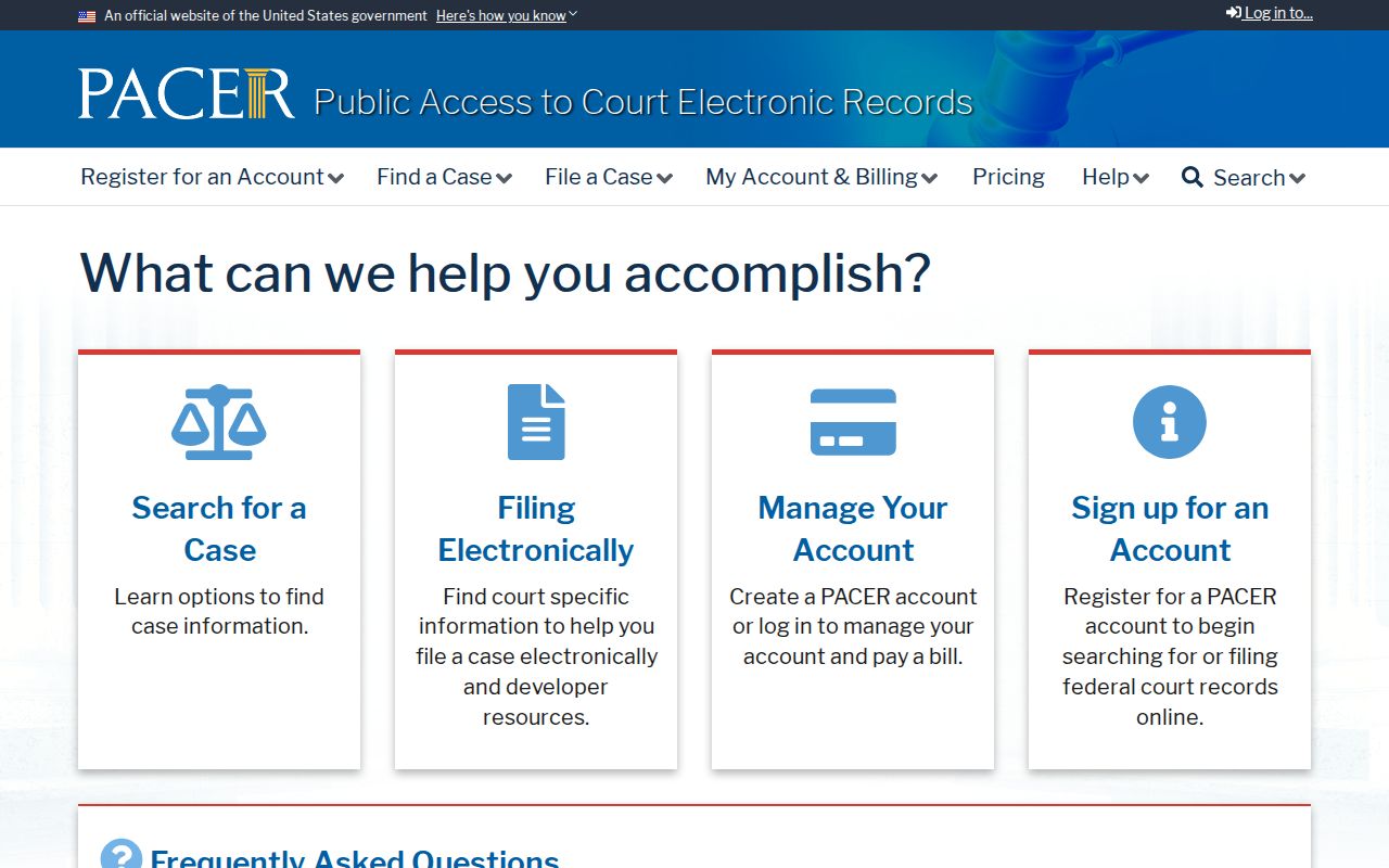 PACER official federal court records gateway