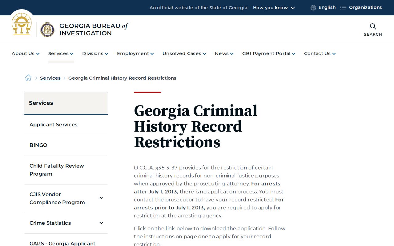Grady County criminal history Georgia record restriction information
